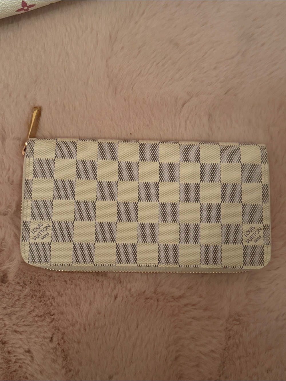 Authentic Louis Vuitton Damier Azur Zip-Around Wallet - Cream/Blue Gray